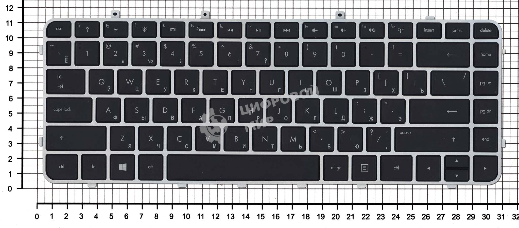 Клавиатура для ноутбука HP Envy 4-1000 Envy 6-1000 черная с серебристой рамкой и подсветкой