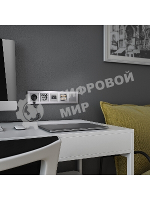 Розетка с заземлением, шторками и USBх2 (серебряный)