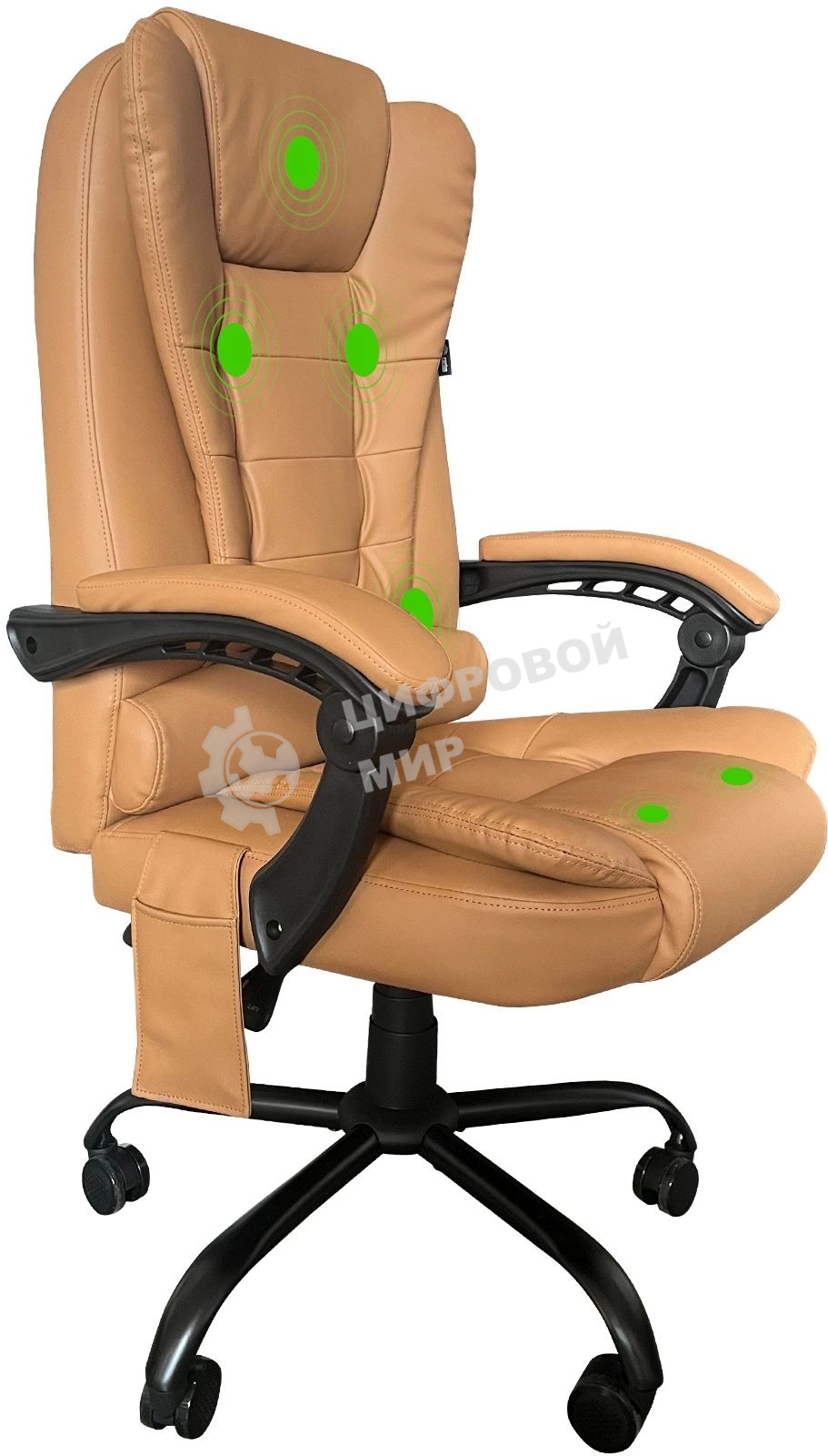 Кресло компьютерное с вибромассажем Cactus CS-CHR-OC05M-BR бежевый, эко.кожа, с подголов. крестов. пластик черный