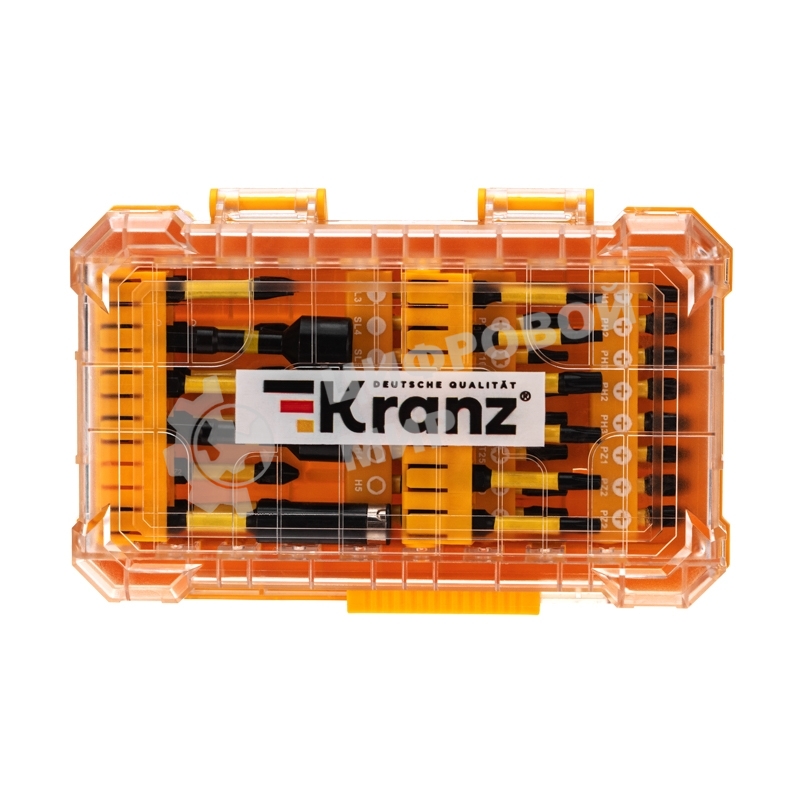 Набор торсионных бит Kranz с магнитным держателем и торцевыми головками, пластиковый кейс, 41 шт