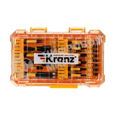 Набор торсионных бит Kranz с магнитным держателем и торцевыми головками, пластиковый кейс, 41 шт