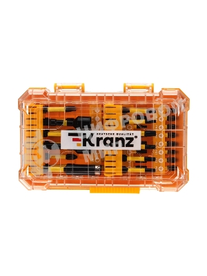 Набор торсионных бит Kranz с магнитным держателем и торцевыми головками, пластиковый кейс, 41 шт