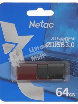 Флешка USB Netac U182 (NT03U182N-064G-32RE), 64Gb, USB 3.0, R/W 70/30, красный/черный