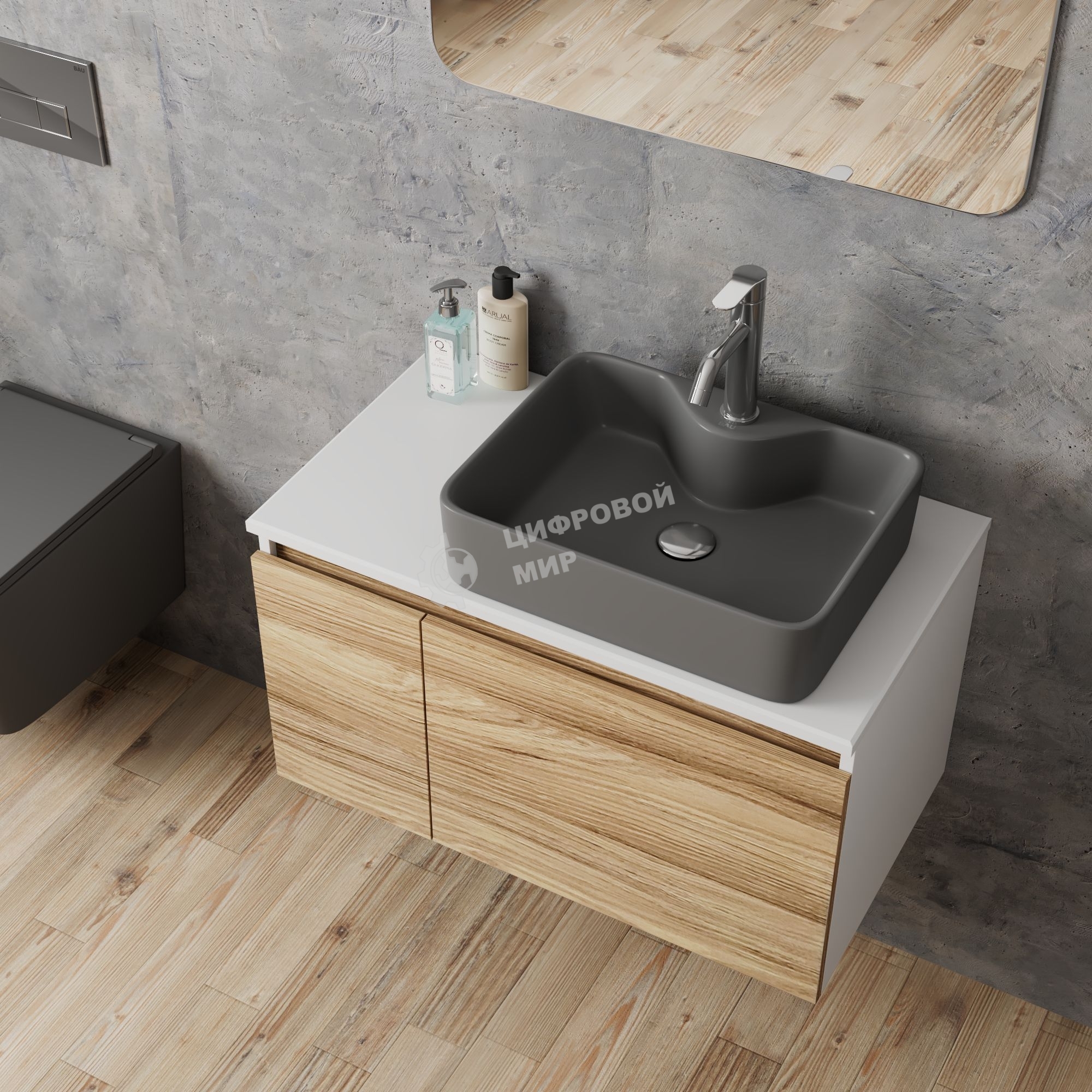 Комплект: тумба Bau Dream Blackwood 80, раковина BAU Cerama 48х37, темно-серая, смеситель Hotel Dream, нерж сталь, выпуск клик клак хром
