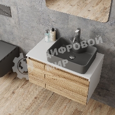 Комплект: тумба Bau Dream Blackwood 80, раковина BAU Cerama 48х37, темно-серая, смеситель Hotel Dream, нерж сталь, выпуск клик клак хром