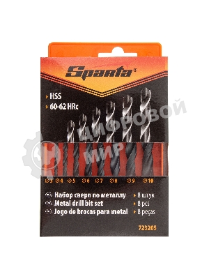 Набор сверл по металлу Sparta,3-10 мм, HSS,8 шт.цилиндрический хвостовик