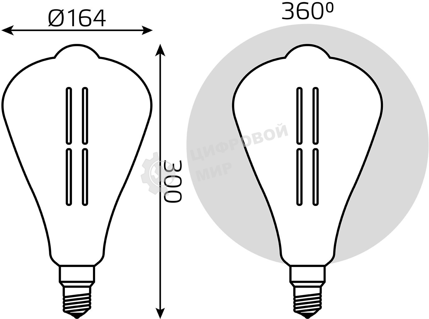 Лампа cветодиодная Gauss Filament ST164 6W 330lm 4000К Е27 gray straight LED