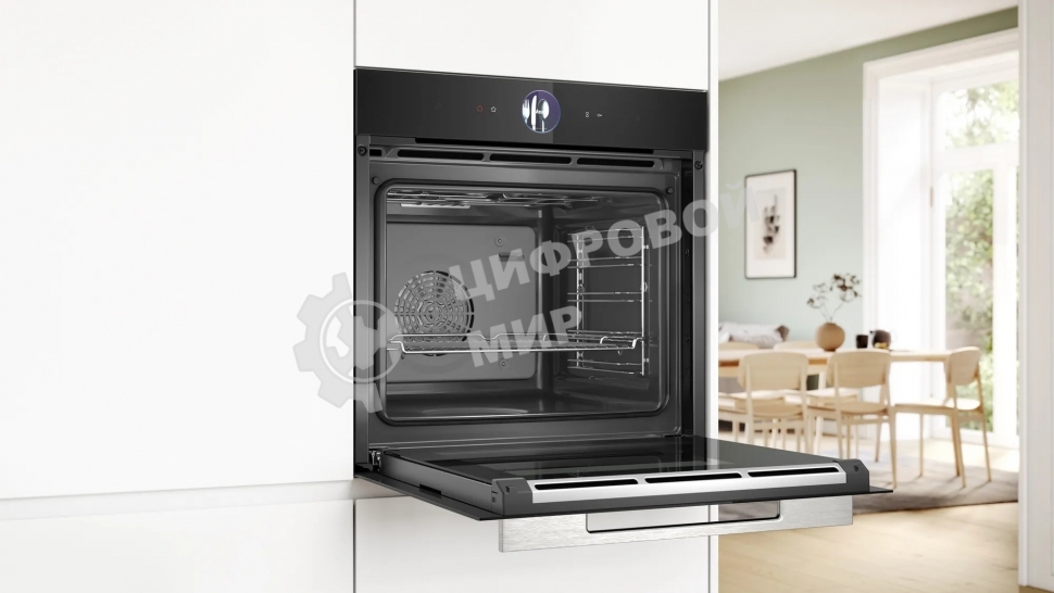 Духовой шкаф Bosch HSG7361B1 Home Connect!! Serie 8, черный, 21 режим + комбинированные режимы, функция приготовление на пару 100%, 4-слойное остекление, 3 цветных текстовых TFT-дисплея 2,5
