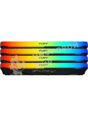 Оперативная память Kingston Fury Beast, DDR4, 64Gb (4x16Gb), 3200MHz, CL16, DIMM, с радиатором, RGB, черный