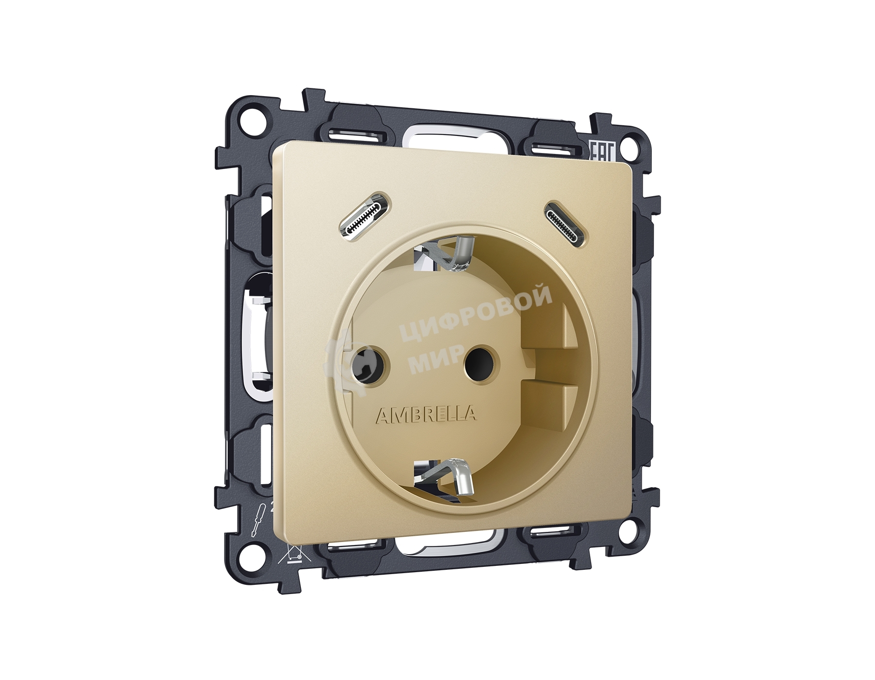 Комплект механизма электрической розетки 2USB С+C 20W (быстрая зарядка) с/з на винтовых зажимах 16A-250V ALFA Шампань QUANT (AP6105, VM165) MA610510