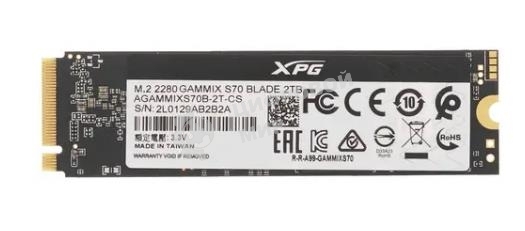 Накопитель SSD ADATA XPG GAMMIX BLADE S70, 2Tb, PCIe 4.0 x4, M.2 2280, NVMe, R/W 7400/6400