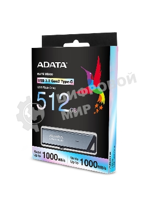 Флешка USB ADATA UE800 (AELI-UE800-512G-CSG), 512Gb, Type-C USB 3.2, R/W 1000/1000, серебристый