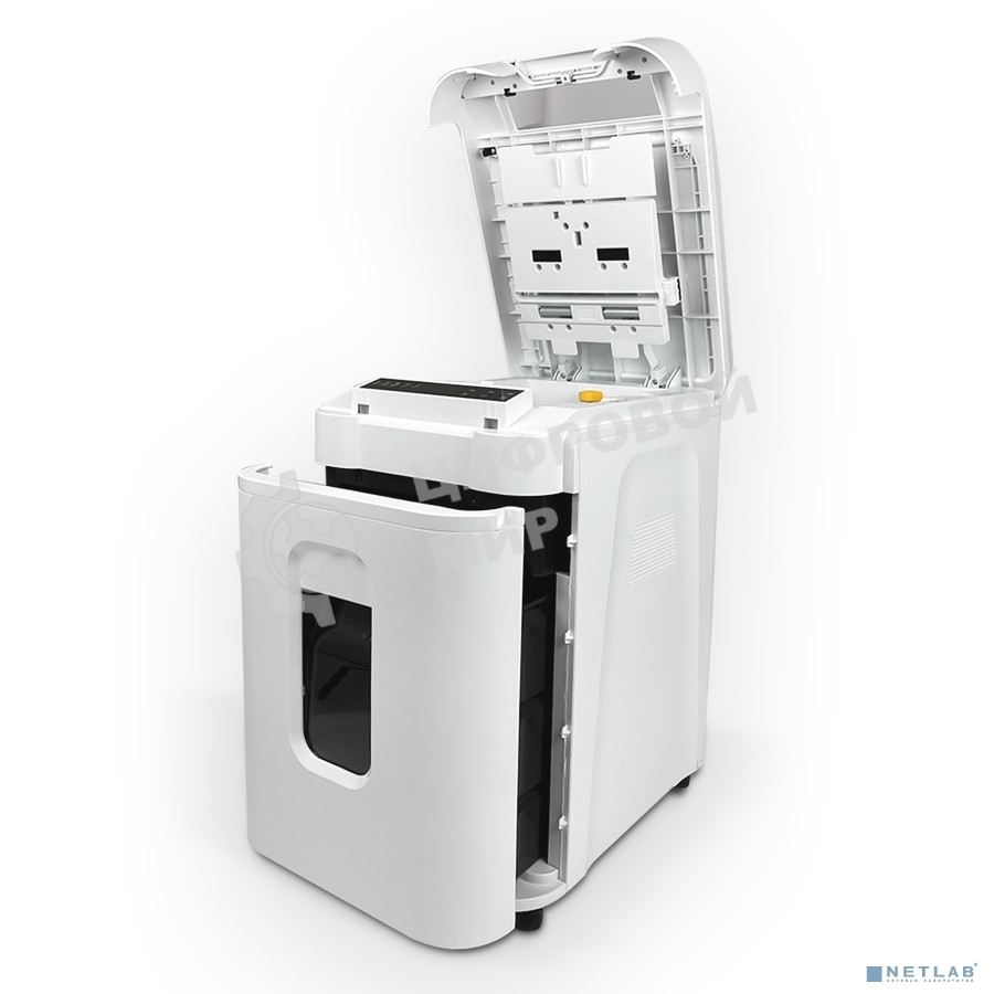 Шредер Heleos АП37-5 белый/белый с автоподачей (секр.P-5) фрагменты 220лист. 37лтр. скрепки скобы пл.карты