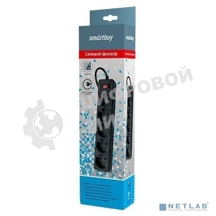 Сетевой фильтр Smartbuy SBSP-18-K One, 10А, 2 200 Вт, 5 розеток, длина 1,8 м, черный (SBSP-18-K)/45