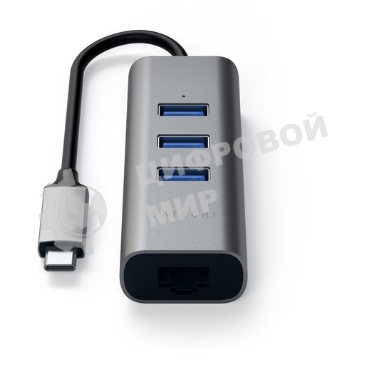 USB-концентратор Satechi Type-C 2-in-1 USB 3.0 Aluminum 3 Port Hub and Ethernet Port. Интерфейс Type-C. серый космос.