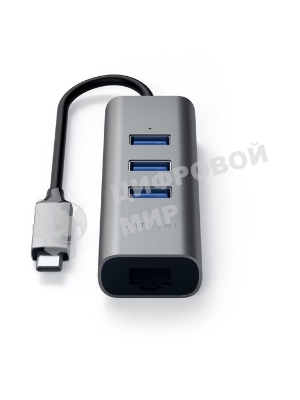 USB-концентратор Satechi Type-C 2-in-1 USB 3.0 Aluminum 3 Port Hub and Ethernet Port. Интерфейс Type-C. серый космос.