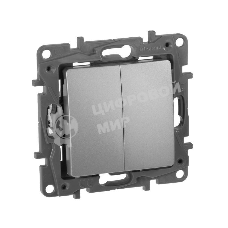 Переключатель 2-клавишный, 10AX, алюминий ETIKA 