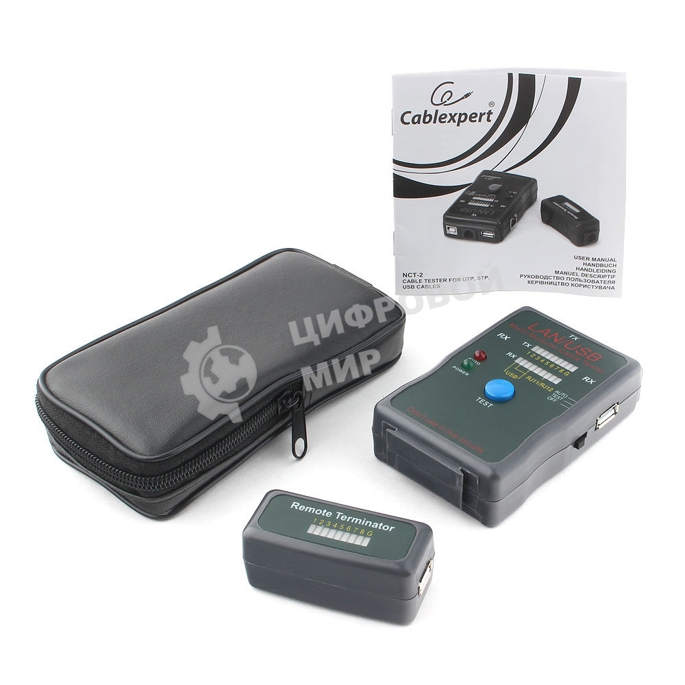 Тестер LAN Cablexpert NCT-2, 100/1000 Base-TX, для UTP, STP, RJ-11, USB-кабеля