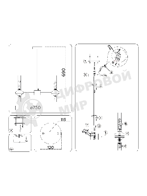 Люстра Ambrella light LH55353/14 BK/CGD/CL черный/золото/прозрачный G9/14 max 30W D750*690