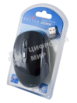 Мышь беспроводная Oklick 455MW черный, 1600 dpi, радиоканал, USB, кнопки - 6
