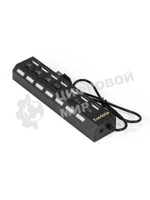 USB-концентратор ExeGate EX293978RUS DUB-72SW (кабель-адаптер USB2.0 --> 7xUSB2.0, кнопки включения/отключения для каждого порта, Plug&Play, черный)