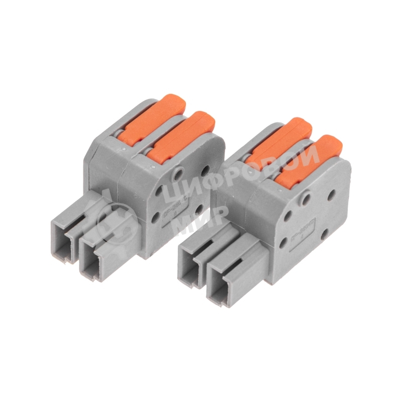 Клемма Rexant СМК 222-422R проходная разъемная 2 полюса серый 0,2-2,5/4 мм² (50 шт/уп)