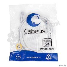 Шнур коммутационный Cabeus, Cat.5e, неэкр., U/UTP, RJ45/RJ45, PVC, AWG24, 2м, белый