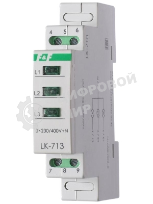 Указатель напряжения LK-713 3 зел. светодиода (сигнализация наличия 3ф 35мм 3х400/230+N IP20 монтаж на DIN-рейке) F&F EA04.007.002