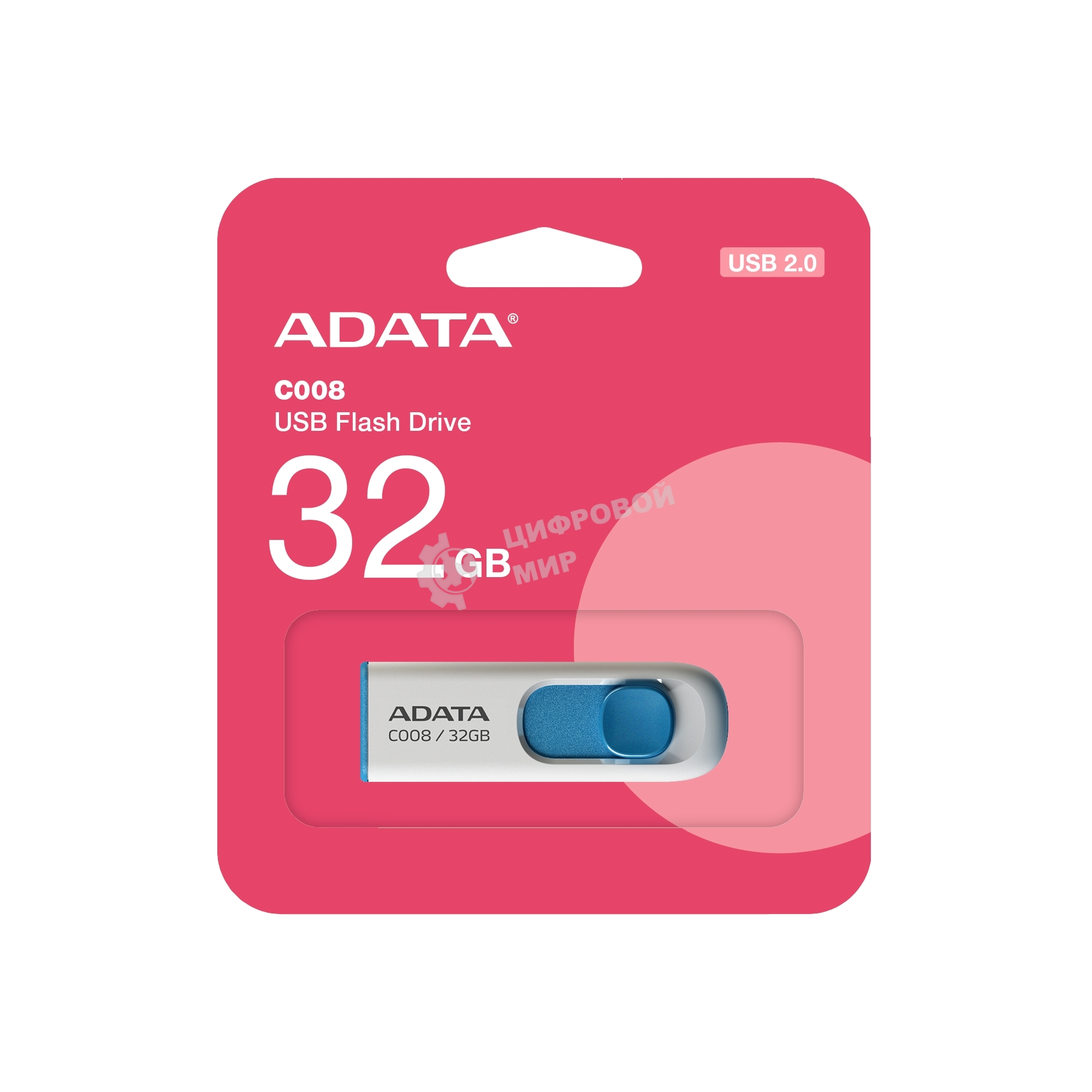 Флешка USB ADATA C008 (AC008-32G-RWE), 32Gb, USB 2.0, R/W 15/5, белый/синий