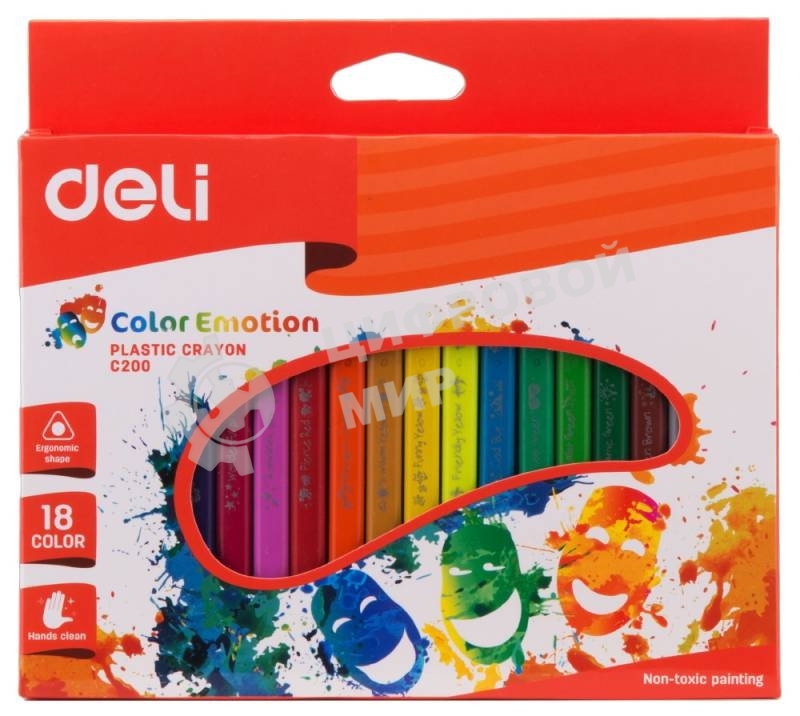 Мелки восковые Deli EC20010 трехгранные 18 цветов, коробка с европодвесом