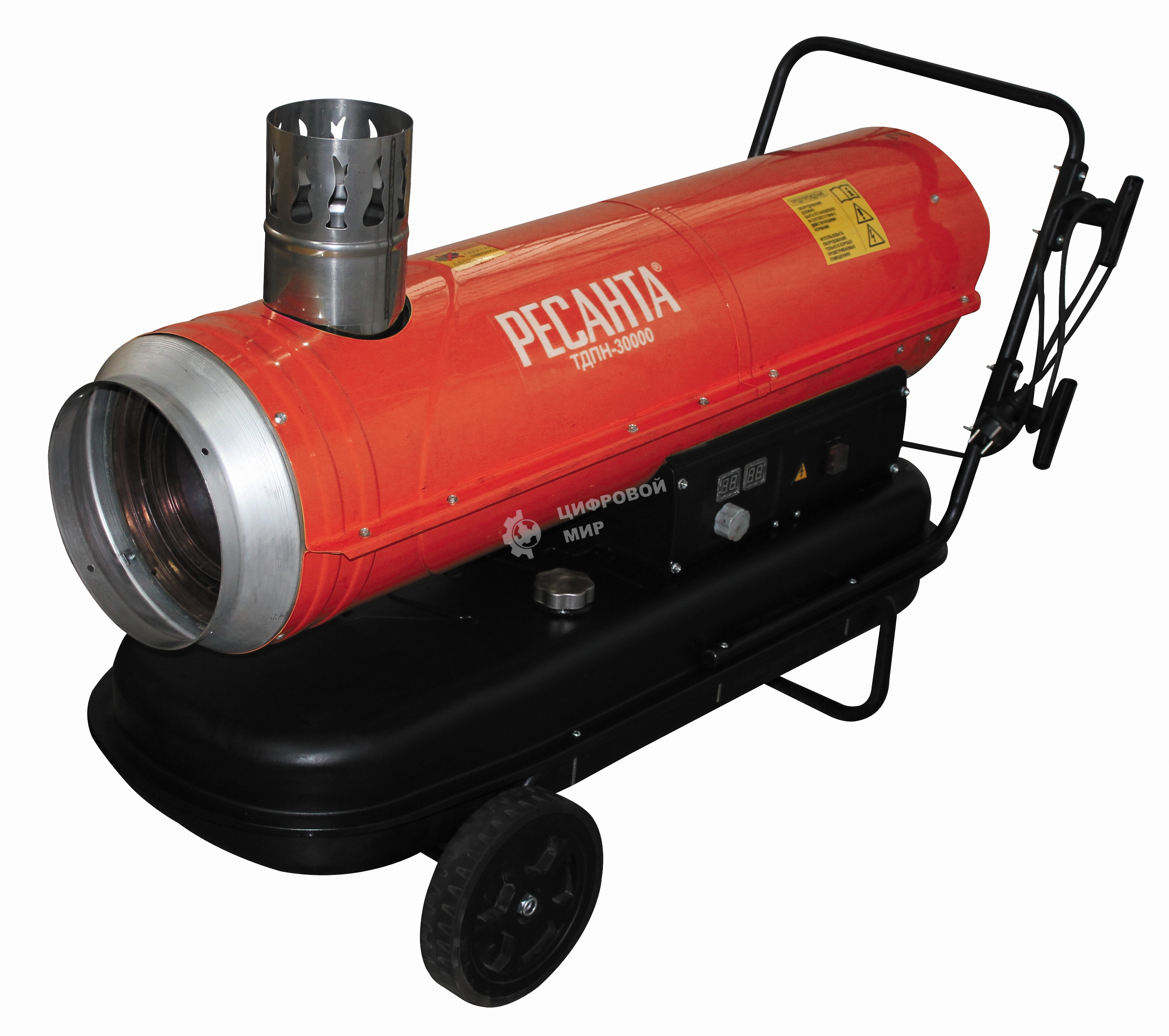 Тепловые пушки Ресанта ТДПН-30000 67/1/12 Тепловая дизельная пушка дизельная не прямого нагрева, 220В, 30кВт, бак 50л, 760 м3/час, расход 2,4 кг/час, 1330x568x1028, 44,2 кг