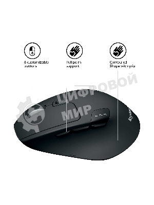 Мышь беспроводная Logitech M720 Triathlon черный, 1000 dpi, радиоканал, Bluetooth, USB, кнопки - 8