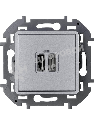 Зарядное устройство INSPIRIA с двумя USB-разьемами A-C 240В/5В 3000мА Алюминий