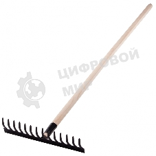 Грабли Сибртех стальные, 360х1300 мм, 14 прямых зубьев, деревянный черенок