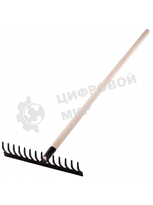 Грабли Сибртех стальные, 360х1300 мм, 14 прямых зубьев, деревянный черенок