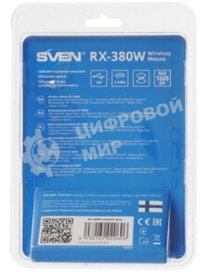 Мышь беспроводная SVEN RX-380W серый металлик, 1600 dpi, радиоканал, USB, кнопки - 4
