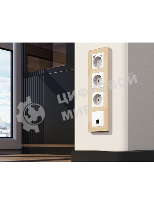Комплект механизма компьютерной розетки RJ-45 экранированной с автоматической защитной шторкой ALFA Белый глянец QUANT (AP1120, VM185) MA112005