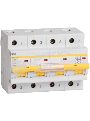 Выключатель автоматический модульный 4п C 80А 10кА ВА47-100 IEK MVA40-4-080-C