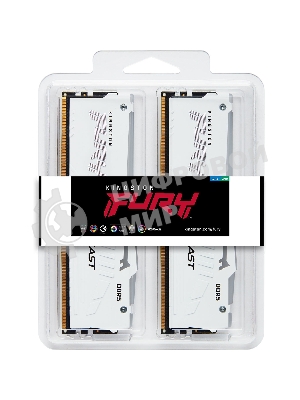 Оперативная память Kingston Fury Beast, DDR5, 32Gb (2x16GB), 5600MHz, CL36, DIMM, радиатор, RGB, белый