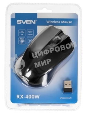 Мышь беспроводная SVEN RX-400W черный, 1400 dpi, радиоканал, USB, кнопки - 4