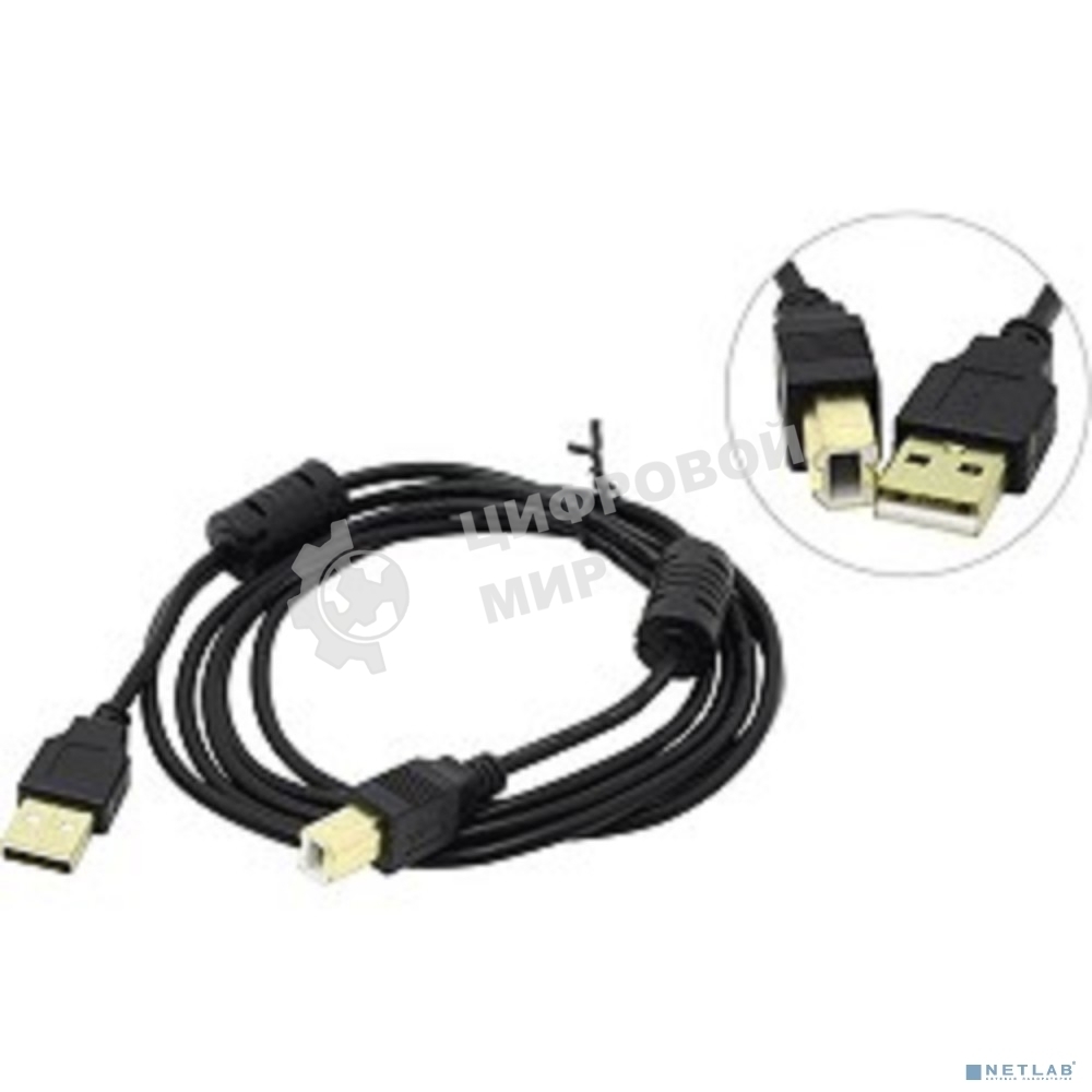 Кабель USB 2.0 A-->B 1.8м Exegate 2 фильтра, позолоченные контакты
