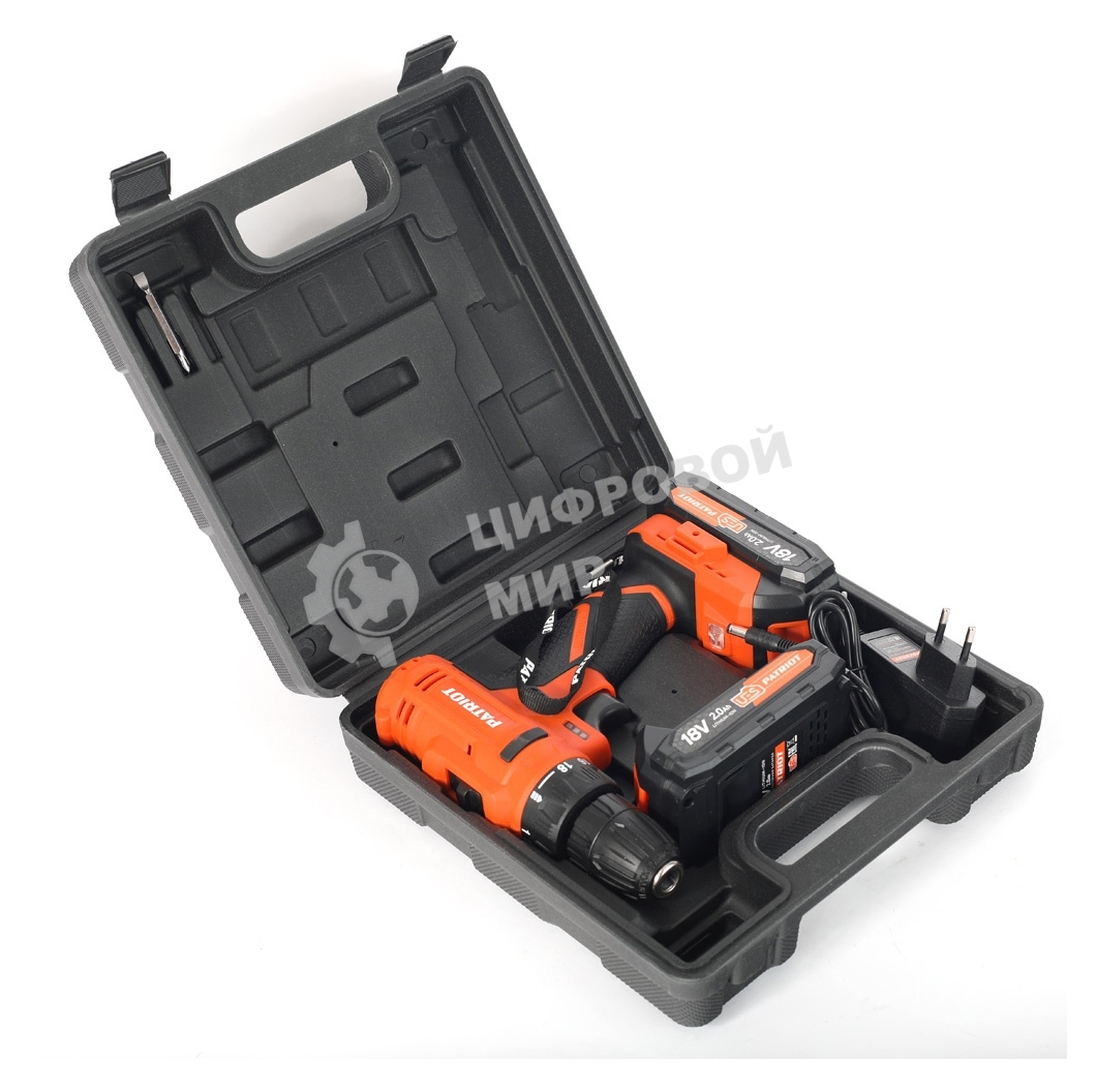 Дрель-шуруповерт Patriot BR 187UES, Аккумуляторная, 18В, 2 АКБ, Кейс