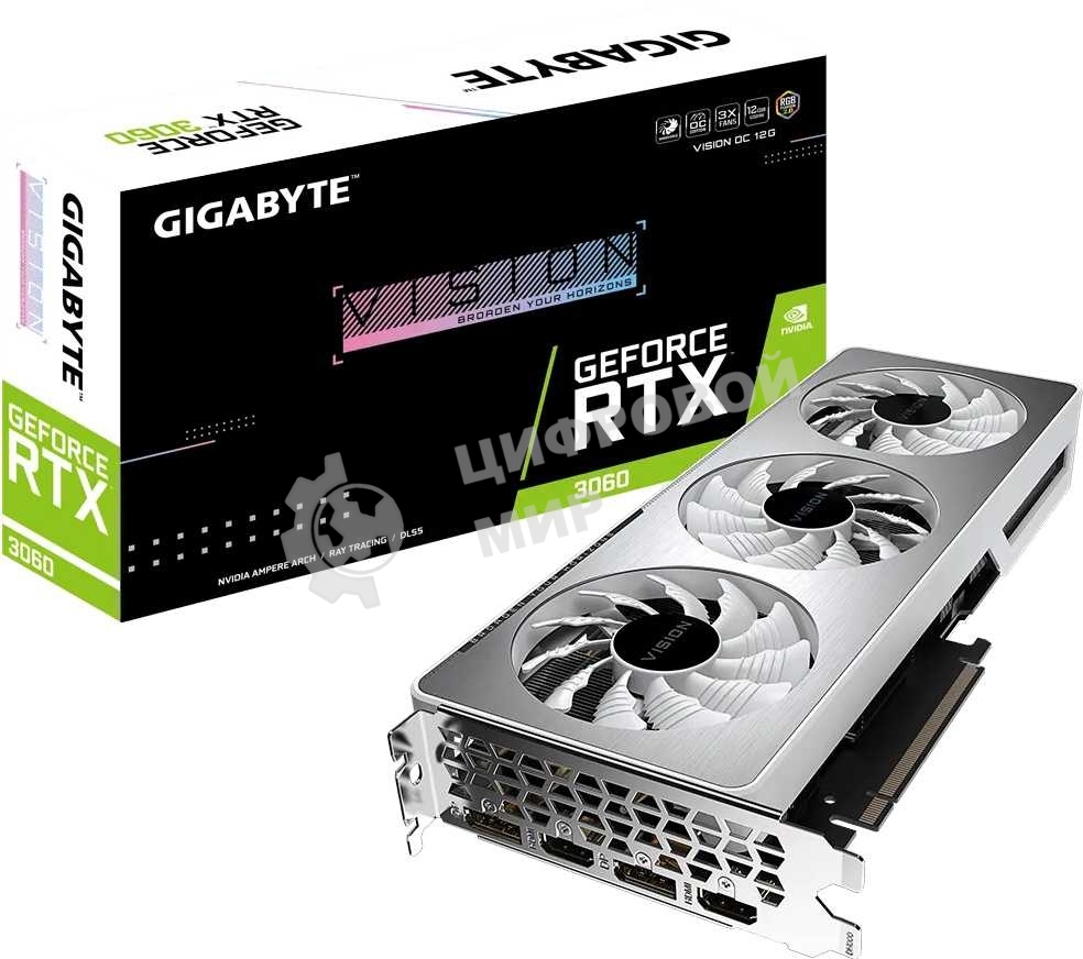 Видеокарта Gigabyte N3060VISIONOC-12GD LHR PCIE16 12288Mb 192 GDDR6 1837/15000 HDMIx2 DPx2 HDCP