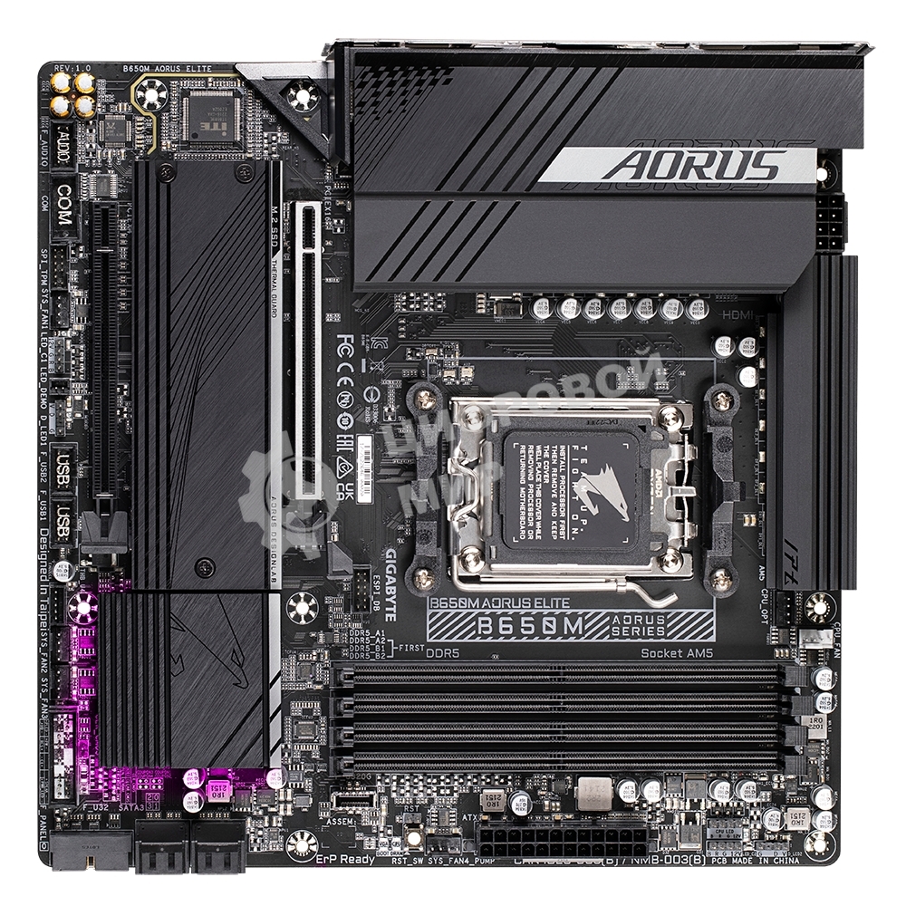 Материнская плата Gigabyte B650M AORUS ELITE, Socket AM5, AMD B650, 4xDDR5, 4xSATA, 2xM.2, 1xPCI-E 4.0 x16, 1xPCI-E 4.0 x4, 1xHDMI, 1xDP, 1x 2.5Gb LAN, 5xUSB-A 3.2 Gen 1, 2xUSB-A 3.2 Gen 2, 4xUSB-A 2.0, 1xUSB-C 3.2 Gen 2, 2x3.5 мм, 7.1, Micro-ATX