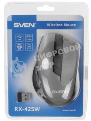 Мышь беспроводная SVEN RX-425W серый, 1600 dpi, радиоканал, USB, кнопки - 6