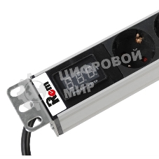 Блок розеток Rem-16 с амперметром, 8 Shuko, 16A, алюм., 19