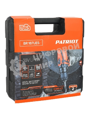 Дрель-шуруповерт Patriot BR 187UES, 18 В, 2 Ач, 25 Нм, щеточный
