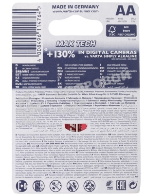 Батарейки VARTA MAX TECH AA бл 2 04706101412