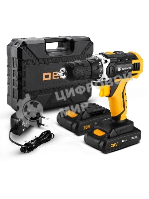 Аккумуляторная дрель DEKO DKCD20FU-Li (063-4103) 20В 1.5Ahx2 63 с набором 63 предмета в кейсе