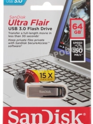 Флешка USB Sandisk 64Gb Cruzer Ultra Flair SDCZ73-064G-G46 USB 3.0 серебристый/черный